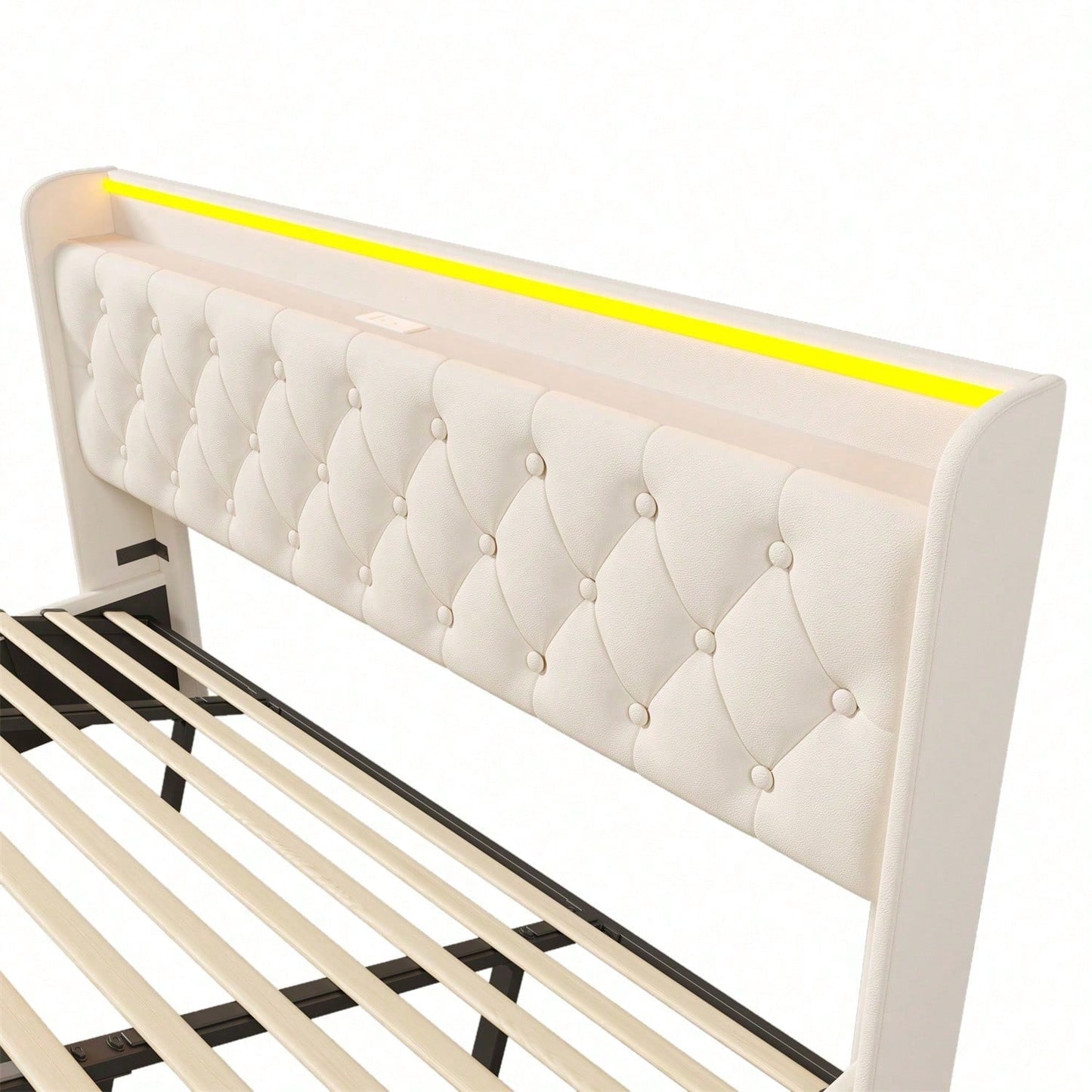 Polsterbett Doppelbett, 360-Surround-LED-Funktion, Drucktaste/App/Fernbedienung,180*200 cm,Grau Leinen-Material Hydraulisches Lagerbett, gepolstertes Kopfteil mit USB Typ-C Ladefunktion(Ohne Matratze)