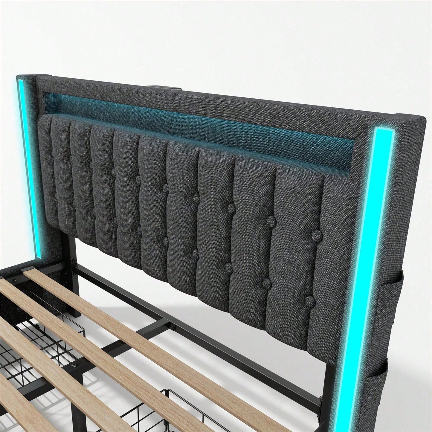 Polsterbett USB Typ C Ladefunktion LED-Beleuchtung und 4 Schubladen, Jugendbetten 160x200cm Doppelbett Stauraumbetten Bettgestell, Lattenrost aus Holz, Grau