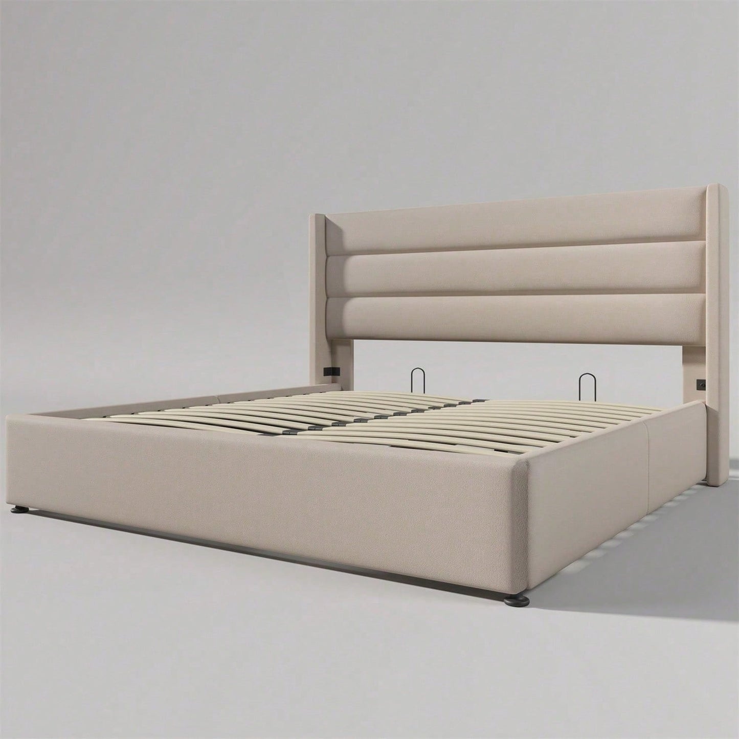 Stauraumbett Polsterbett Hydraulisch Doppelbett 140x200cm, Inklusive Matratze, Lattenrost aus Holz, Bett mit Lattenrost aus Metallrahmen, Leinen, Grau