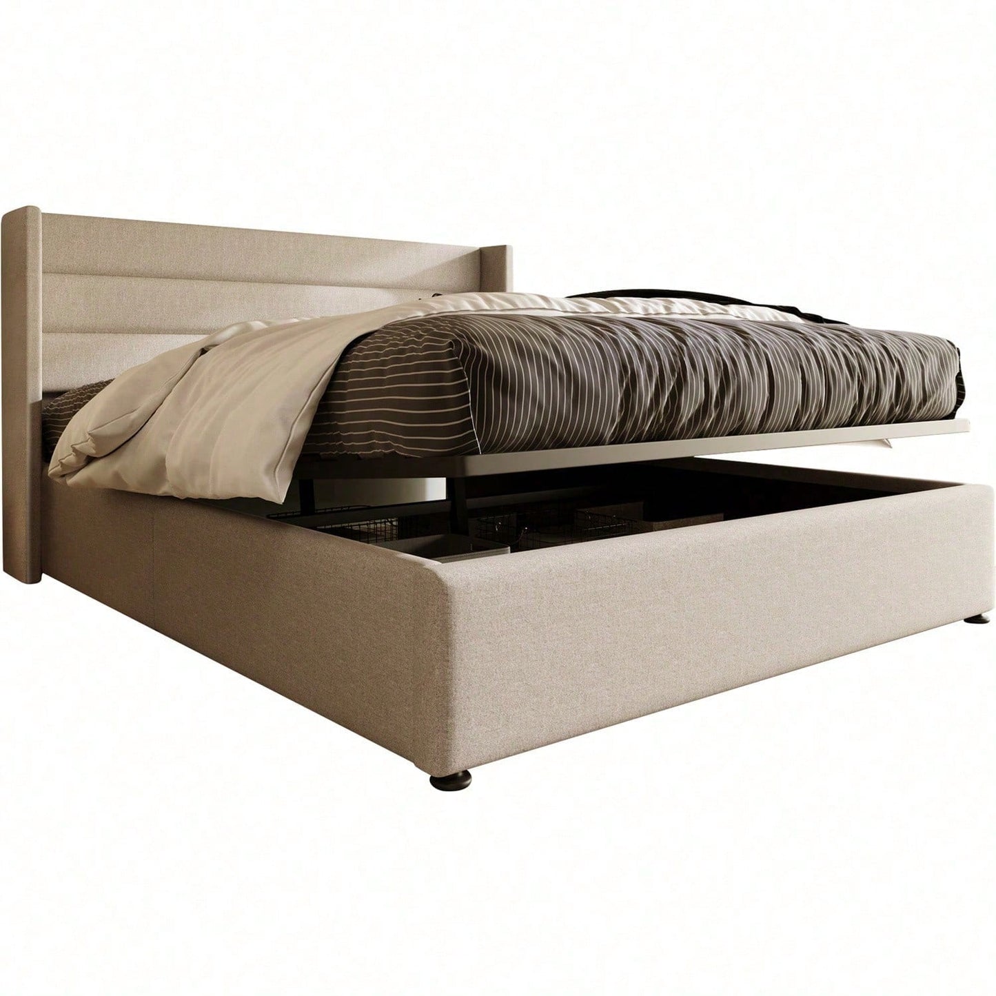 Stauraumbett Polsterbett Hydraulisch Doppelbett 140x200cm, Inklusive Matratze, Lattenrost aus Holz, Bett mit Lattenrost aus Metallrahmen, Leinen, Grau