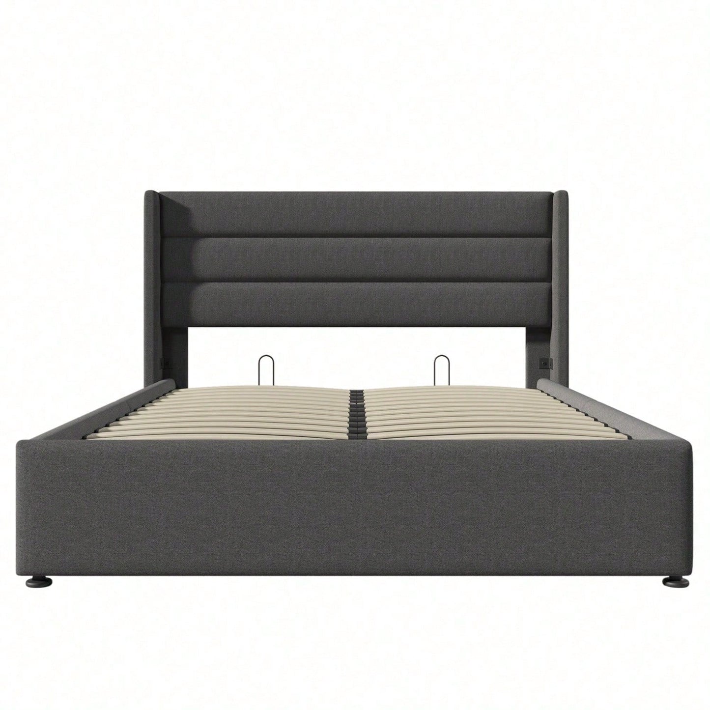 Stauraumbett Polsterbett Hydraulisch Doppelbett 140x200cm, Inklusive Matratze, Lattenrost aus Holz, Bett mit Lattenrost aus Metallrahmen, Leinen, Grau