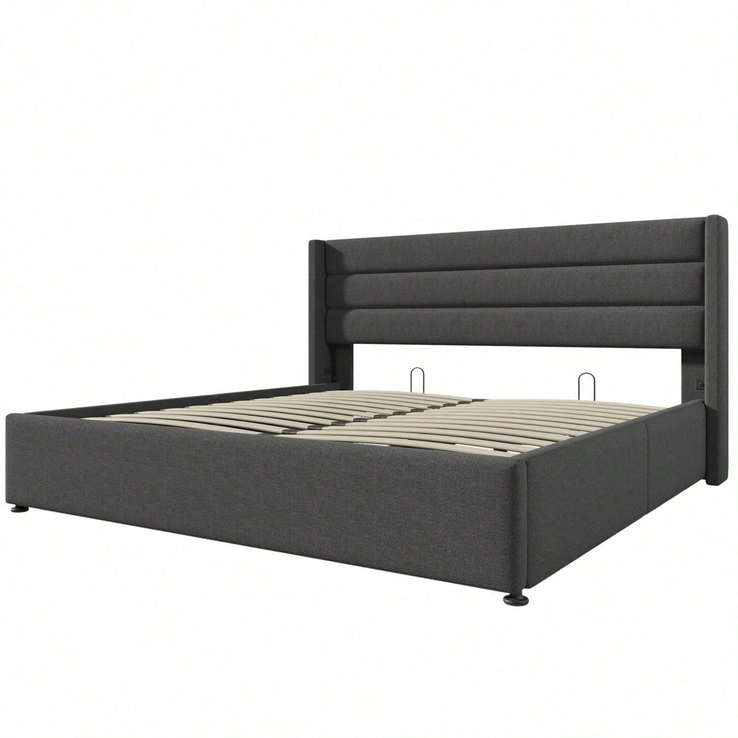 Stauraumbett Polsterbett Hydraulisch Doppelbett 140x200cm, Inklusive Matratze, Lattenrost aus Holz, Bett mit Lattenrost aus Metallrahmen, Leinen, Grau