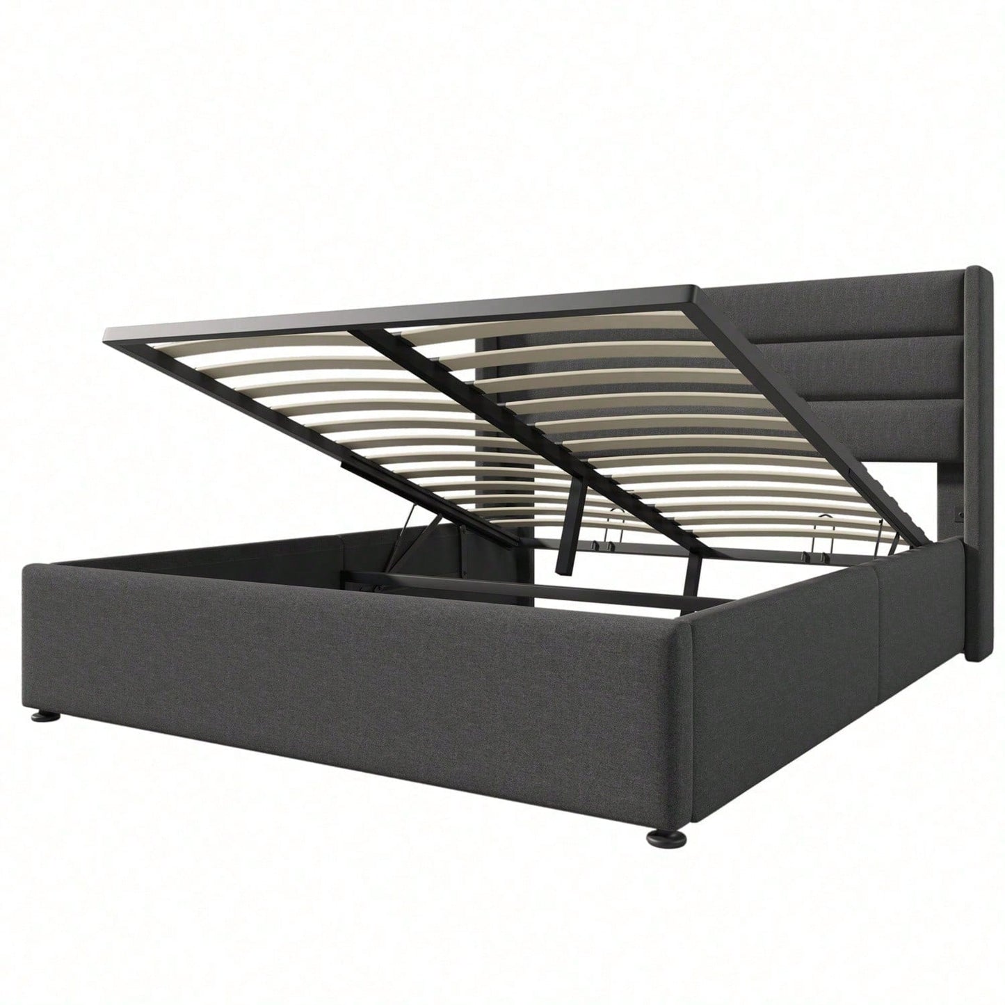 Stauraumbett Polsterbett Hydraulisch Doppelbett 140x200cm, Inklusive Matratze, Lattenrost aus Holz, Bett mit Lattenrost aus Metallrahmen, Leinen, Grau