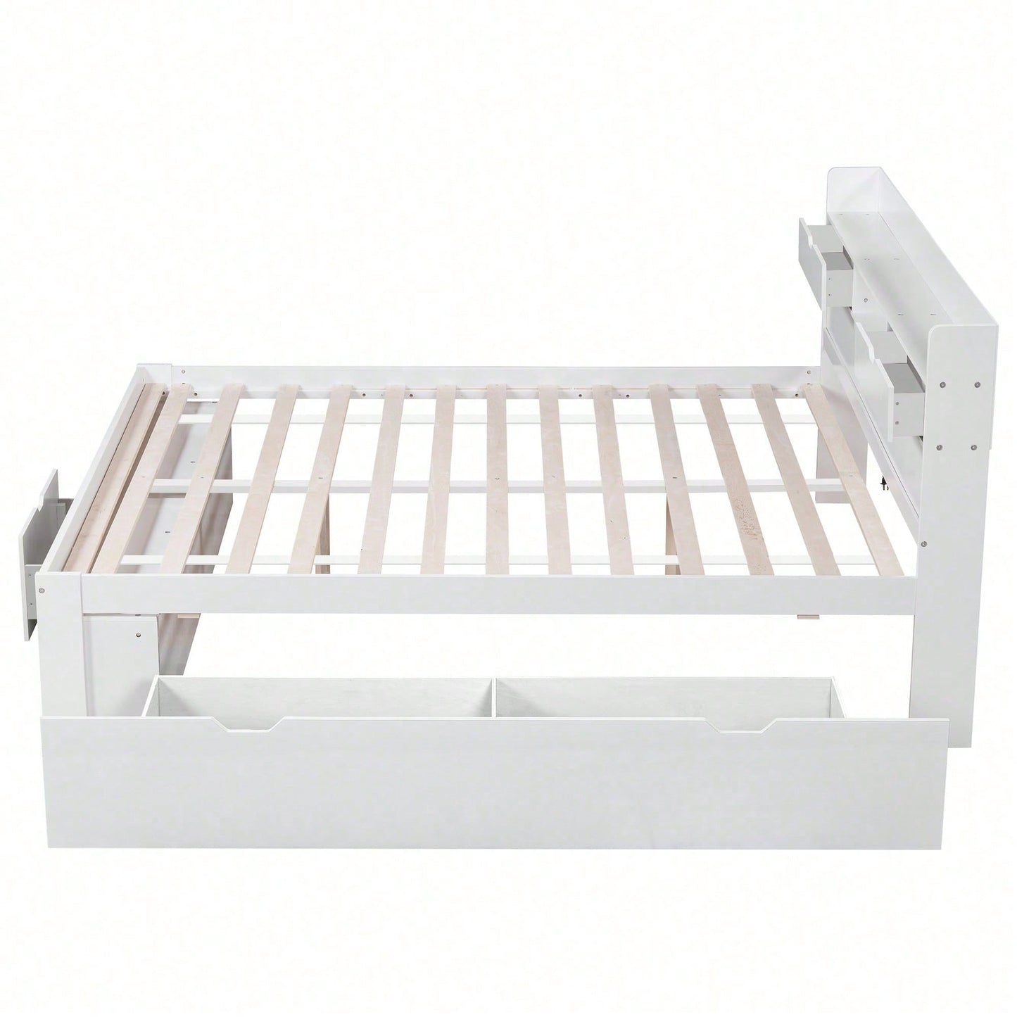 Doppelbett, 140*200cm, Mit USB-port & Schubladen & Stauschrank, Kinderbett, Jugendbett, Multifunktionales Bett, Großer Stauraum, ohne Matratze, weiß