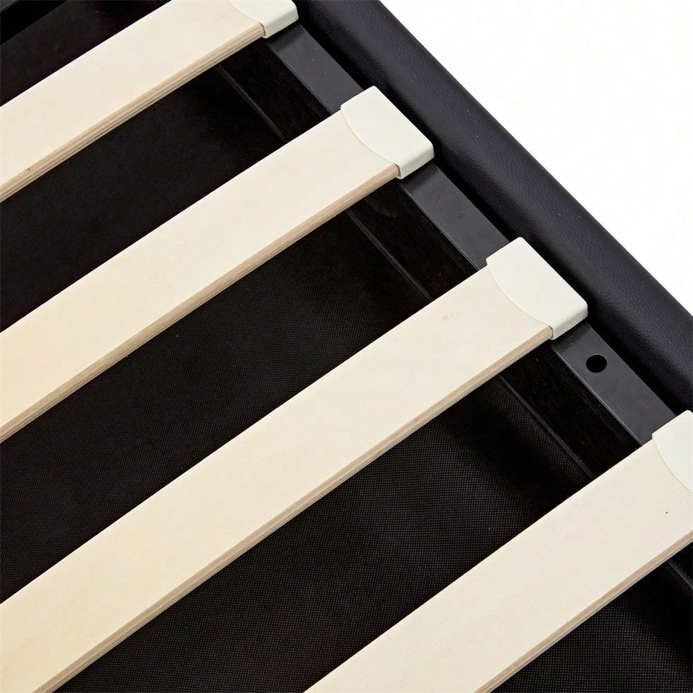 Lit rembourré 140 x 190 cm, avec port USB (supporte le chargement sans fil et filaire), avec éclairage LED et espace de rangement, sans matelas, PU-Lychee design, noir