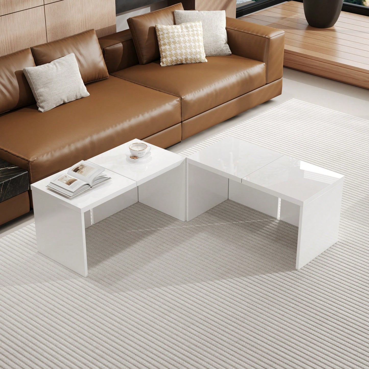 Modular DIY Couchtisch mit Hochglanz Tischplatte - Frei Kombinierbar, Einfache Montage, Moderner Design Wohnzimmertisch