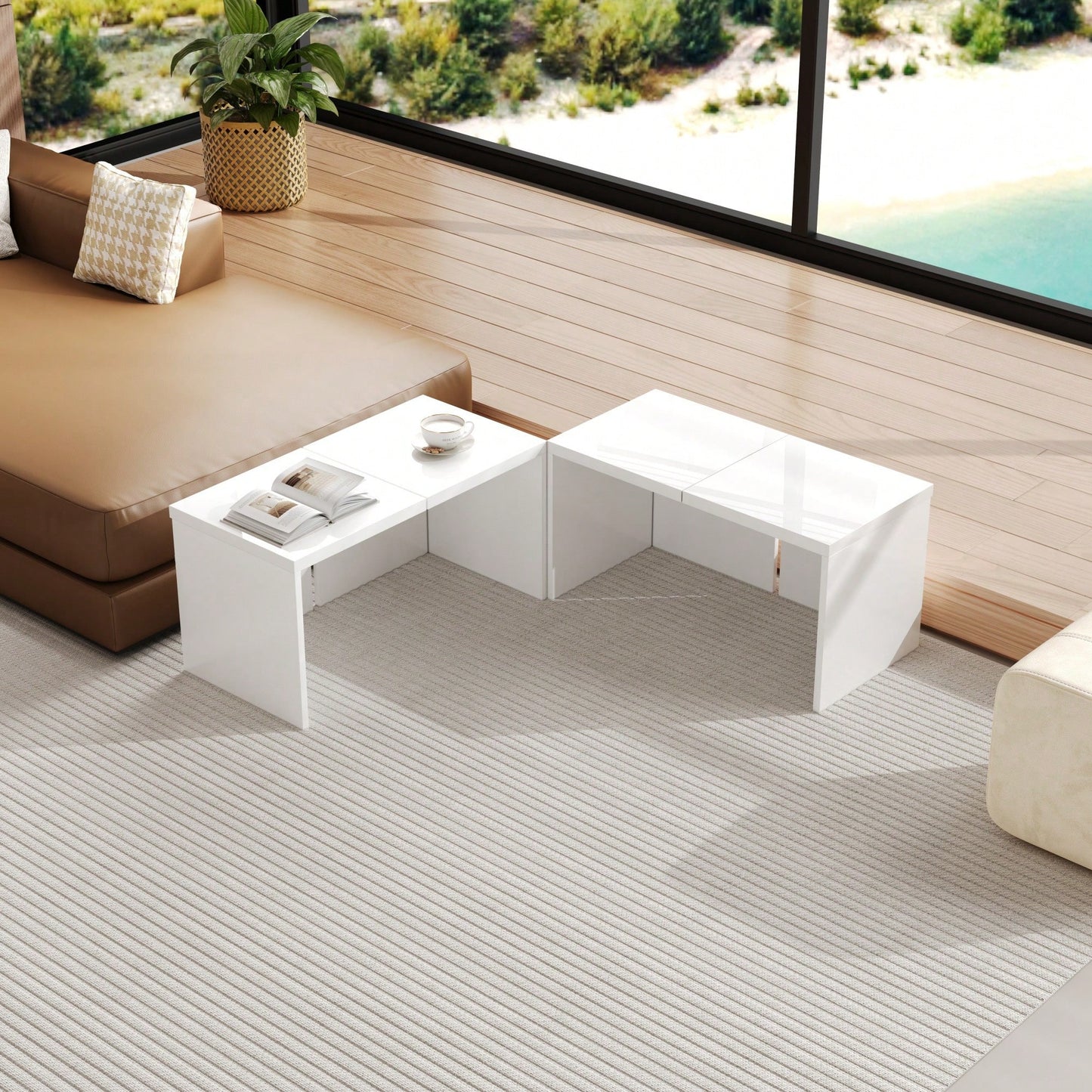 Modular DIY Couchtisch mit Hochglanz Tischplatte - Frei Kombinierbar, Einfache Montage, Moderner Design Wohnzimmertisch