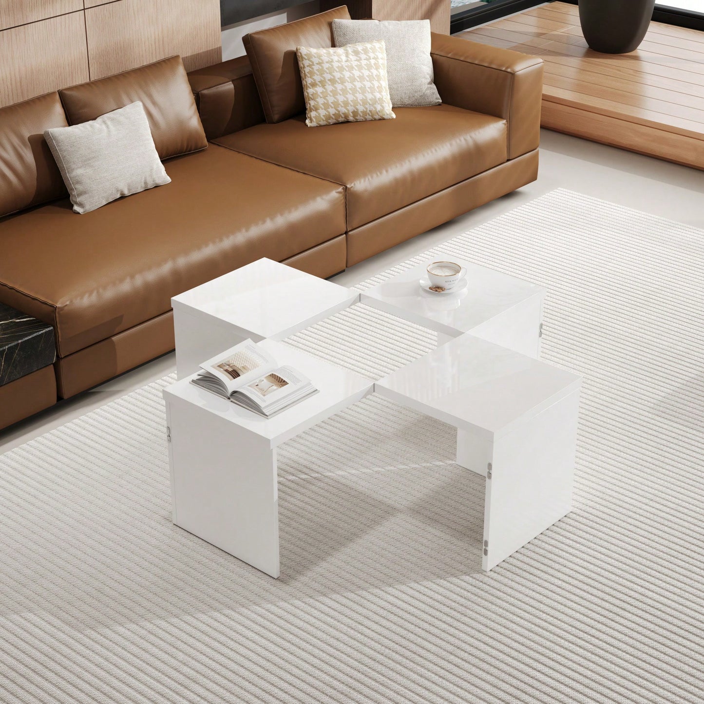 Modular DIY Couchtisch mit Hochglanz Tischplatte - Frei Kombinierbar, Einfache Montage, Moderner Design Wohnzimmertisch