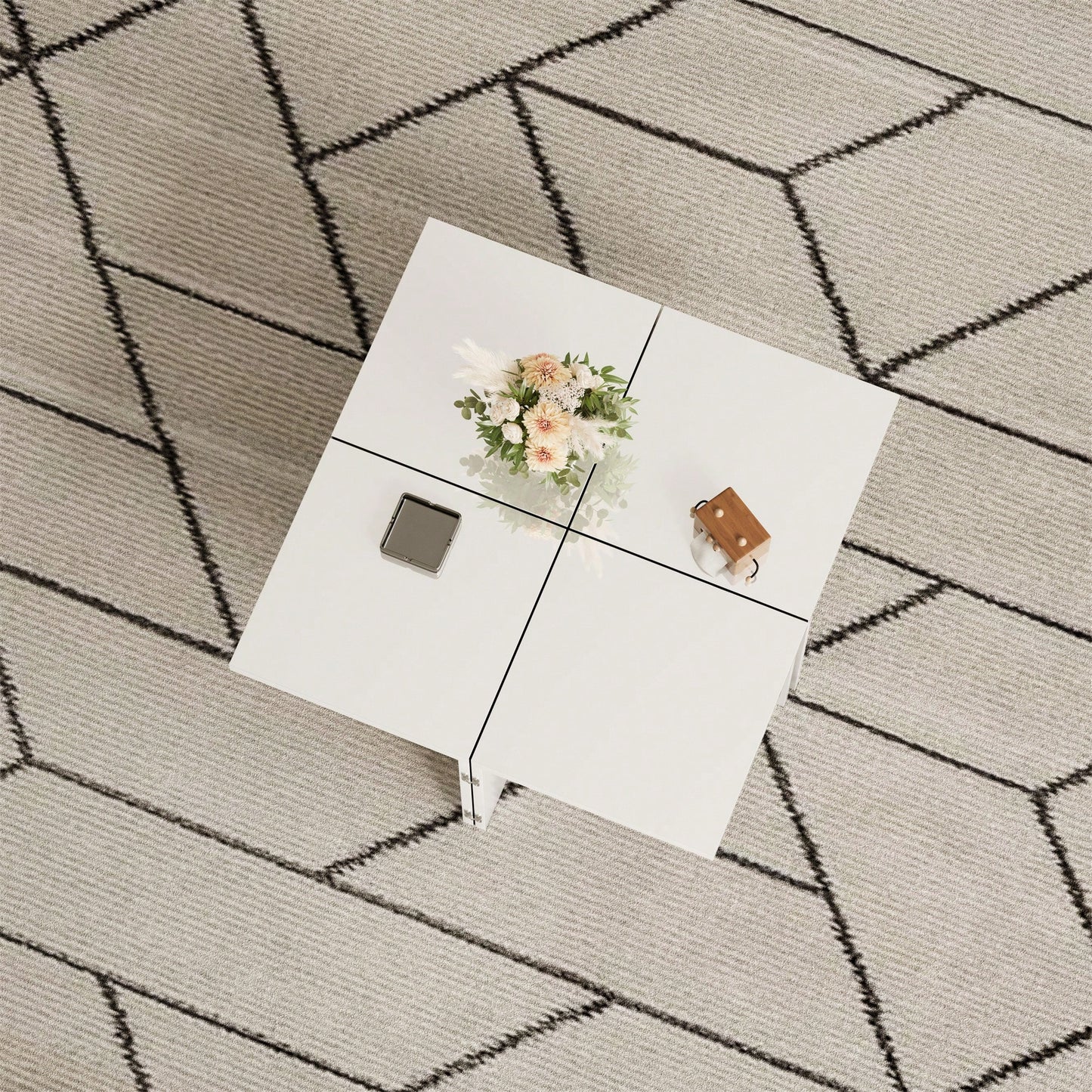 Modular DIY Couchtisch mit Hochglanz Tischplatte - Frei Kombinierbar, Einfache Montage, Moderner Design Wohnzimmertisch