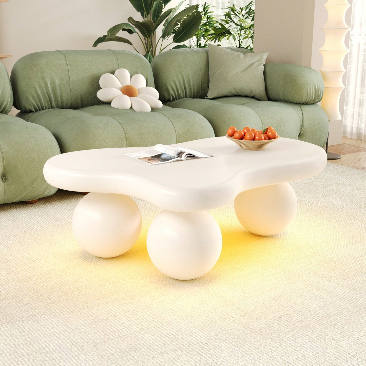 Weißer LED-Couchtisch im Wolken-Design – 16 Farben, rundes Bein, modern für Wohnzimmer & Kinderzimmer