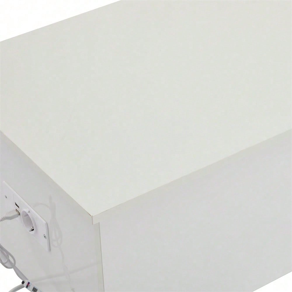 Moderner weißer Hochglanz-Couchtisch mit LED-Beleuchtung und verstecktem Stauraum - Beistelltisch mit hydraulischem Hub, 100*50*35 cm, 40 kg belastbar