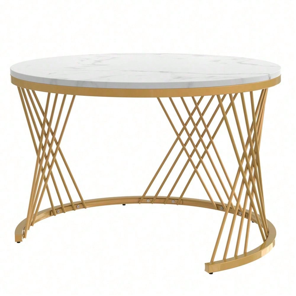 2 in 1 Runder Couchtisch aus MDF, Beistelltisch mit Tischplatte aus Marmor und Schubladen aus Kunststoff-Rattan, Griffe aus Massivholz. goldene Eisenfüße. 70*70*45,5+50*50*38,5cm