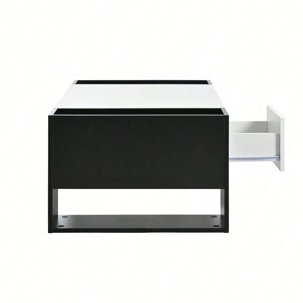Moderner Couchtisch 105 x 60 x 40,5 cm – Schwarz-Weiß-Design mit hochglänzender Oberfläche, Schublade und 4 offenen Fächern