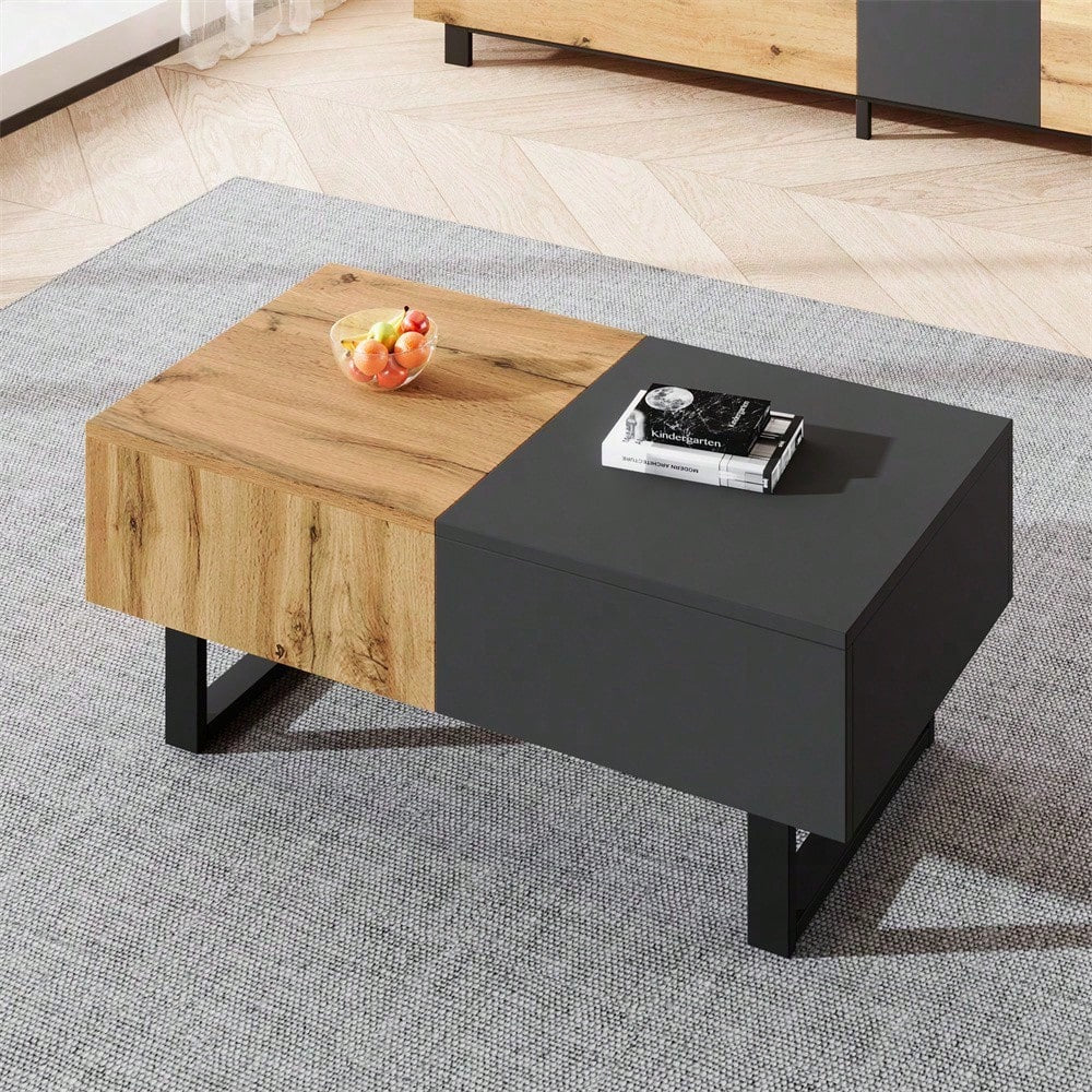 Multifunktionaler moderner verschiebbarer Couchtisch mit versteckter Aufbewahrung, hochwertiger Holz- und Metallhalterung, geeignet für Wohn- und Bürobereich, einfach zu installieren, 155 x 55 x 40 cm