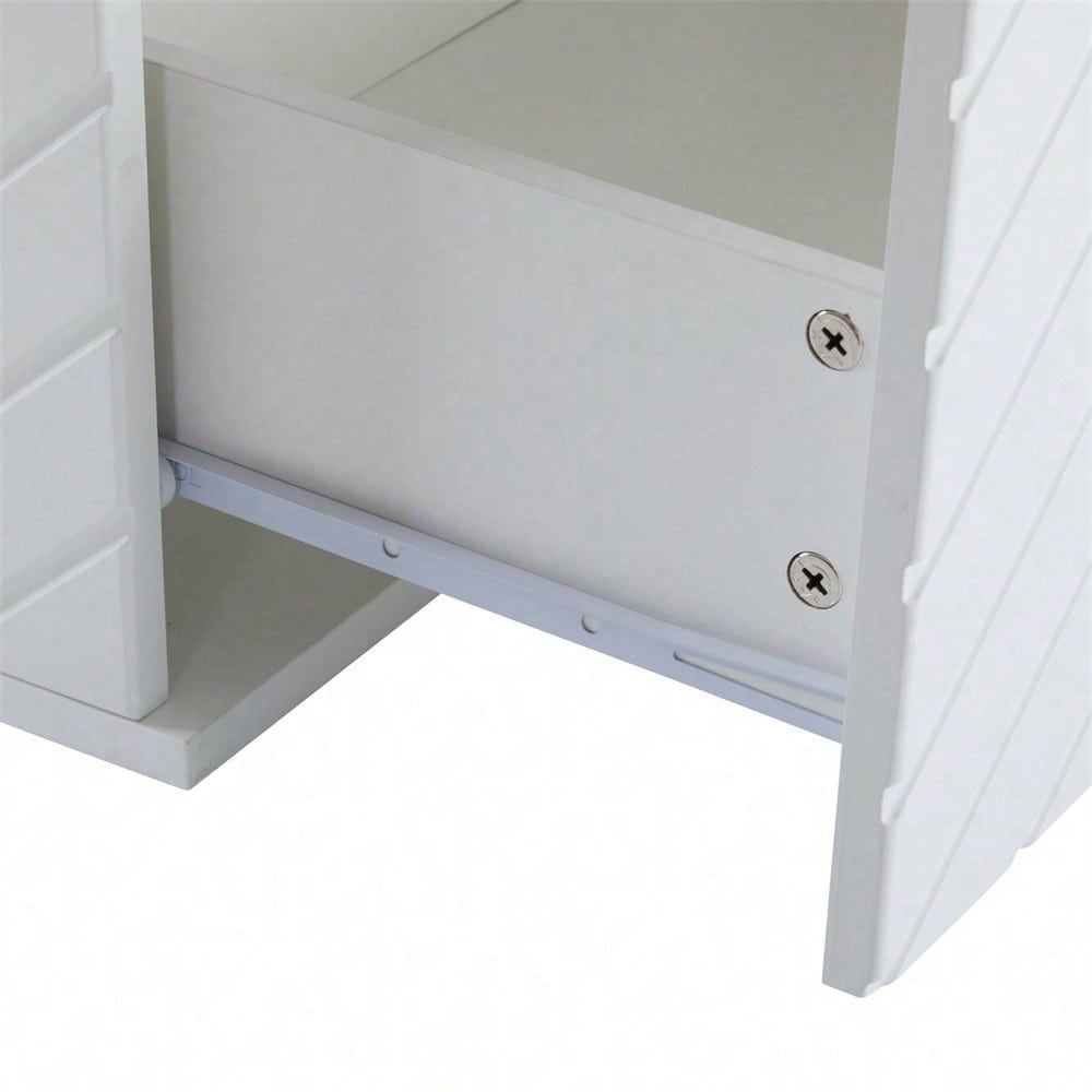Weißer Couchtisch 100x50x35cm mit Marmoroptik, LED-Beleuchtung, Glas-Element und 2 Schubladen – Belastbar bis 20 kg, modernes Design