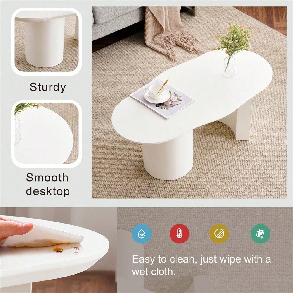 Stabiler und langlebiger 100 cm langer weißer unregelmäßiger Couchtisch - hochwertiges MDF, lackierte Oberfläche, zarte Haptik, unregelmäßige und elegant geschwungene Tischplatte