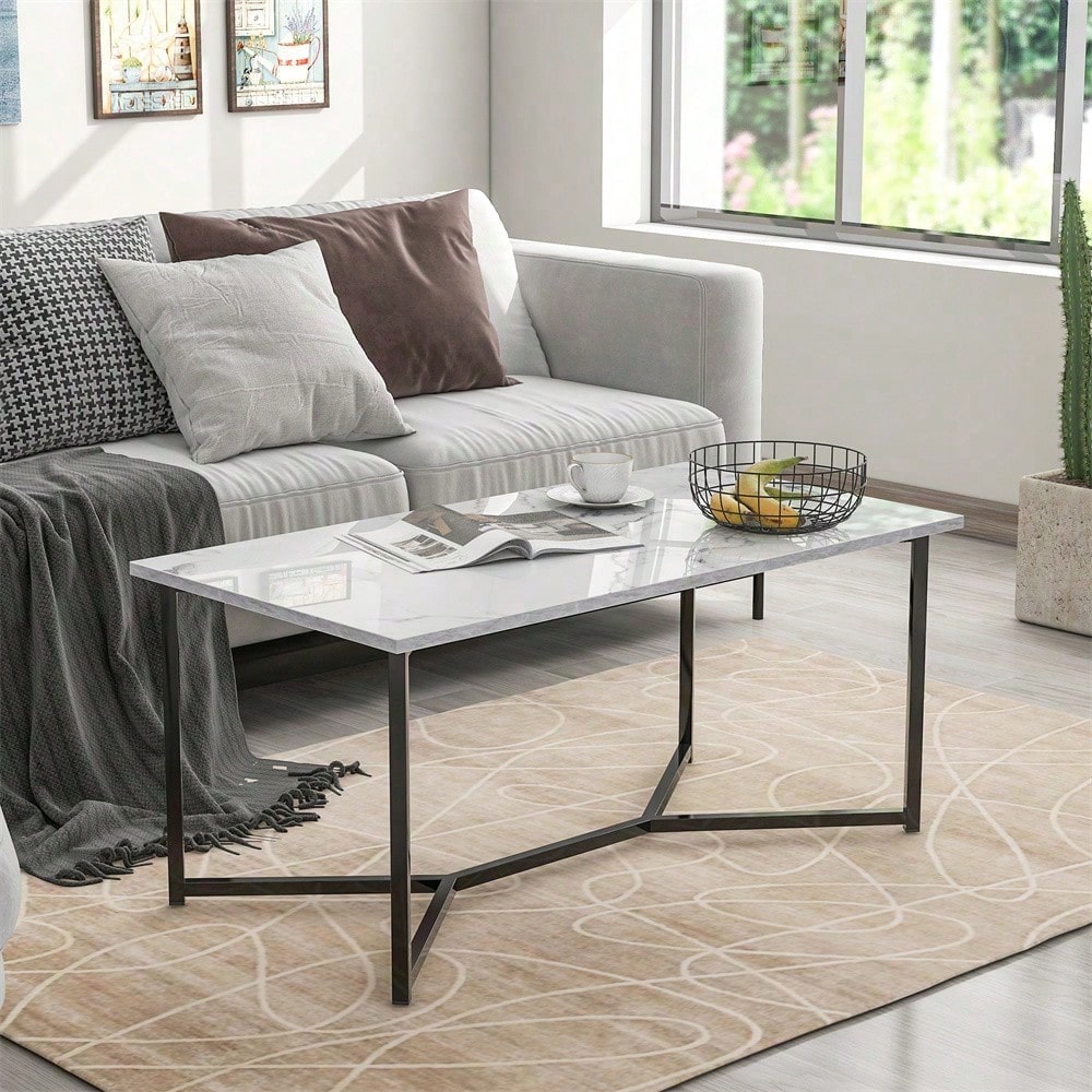 Mid Century Modern Holz Rechteck Couchtisch Wohnzimmer, Weiß