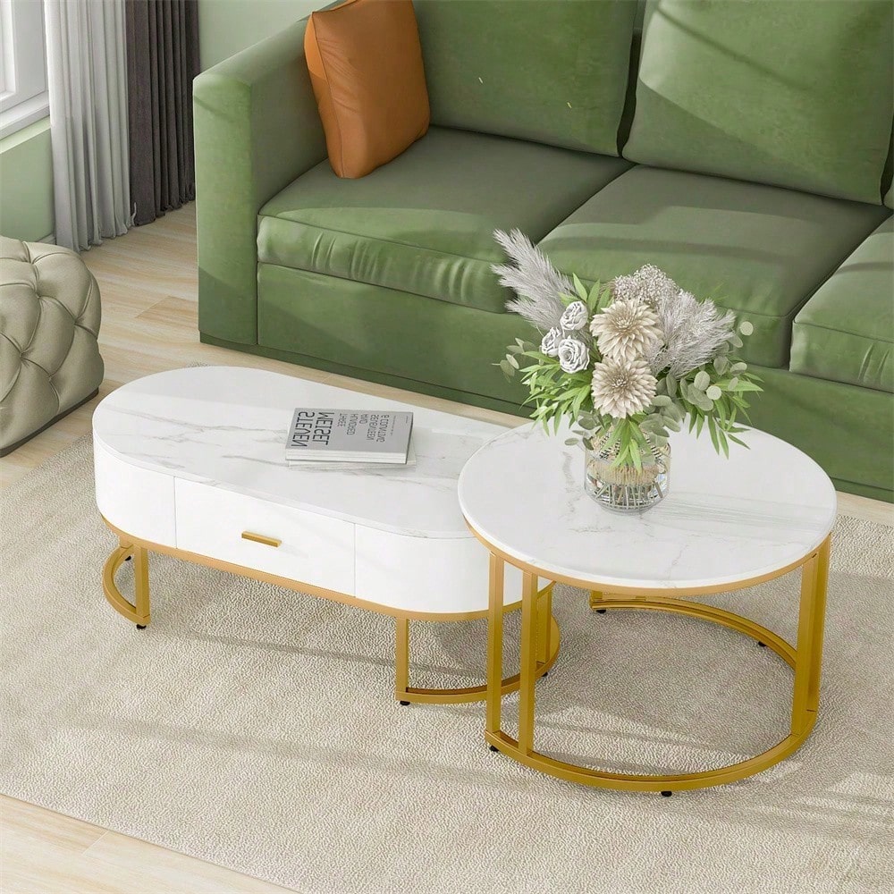 Couchtische 2-teilig Tischgestell Metall Gold, Edle Wohnzimmertische, Moderne Satztische