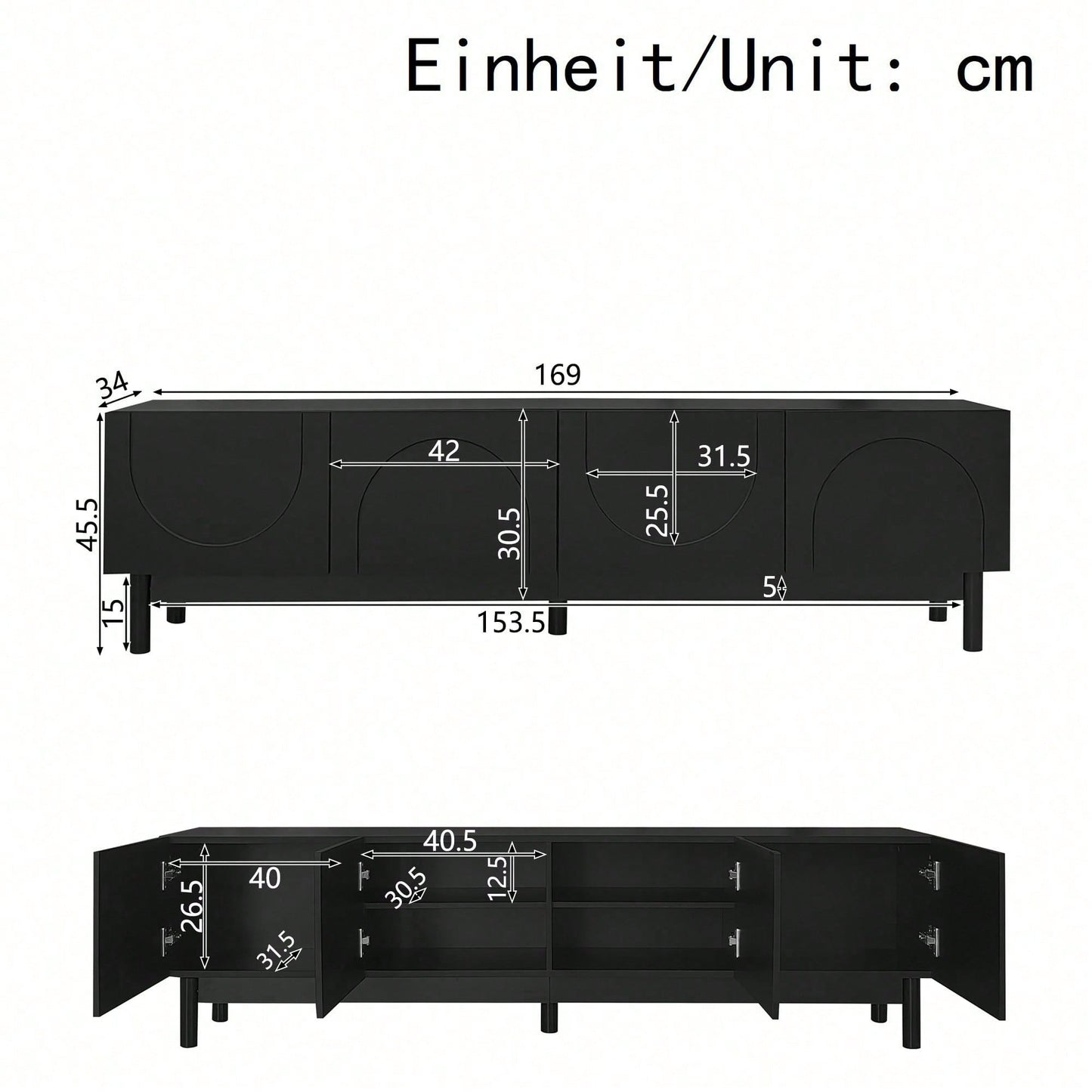 Lowboard mit gewölbten Wellentüren – TV-Schrank mit stabilen Beinen & praktischen Regalen – Elegantes Wohnzimmermöbel als TV-Ständer