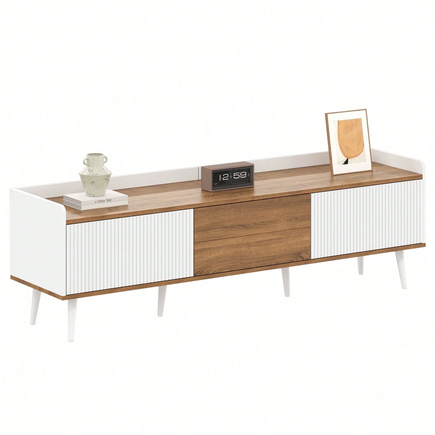 TV-Schrank 160*39*49,5 cm - Dreitüriger Unterschrank in Schwarz/Holzoptik - Kompaktes TV-Möbel mit natürlichem Finish - Stilvolles Lowboard für Wohnzimmer