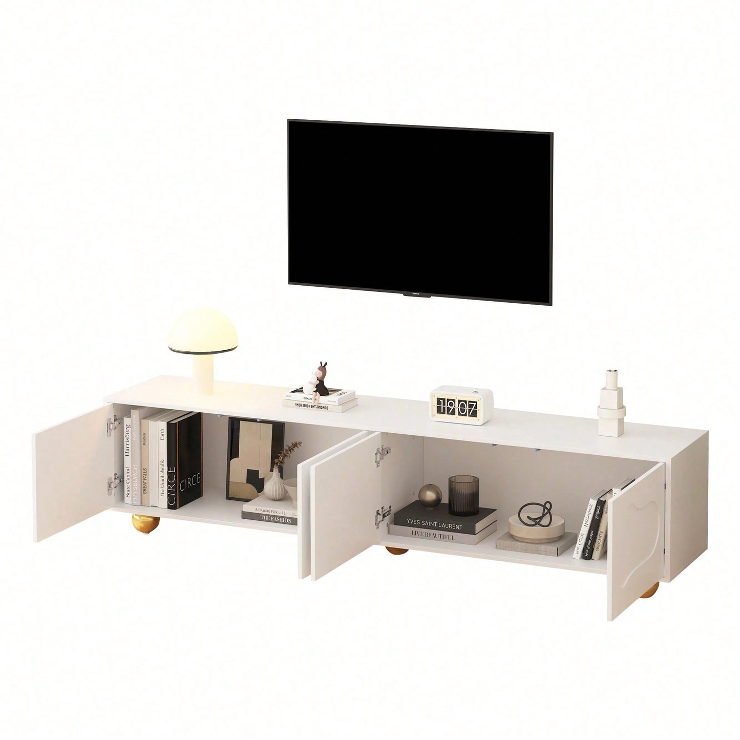 Cartoon-Fernsehschrank 180*40*45 cm in Wolkenform - Niedliches Lowboard mit 2 Schränken & 5 Beinen - TV-Entertainment-Center für bis zu 75-Zoll (60 kg Tragkraft)