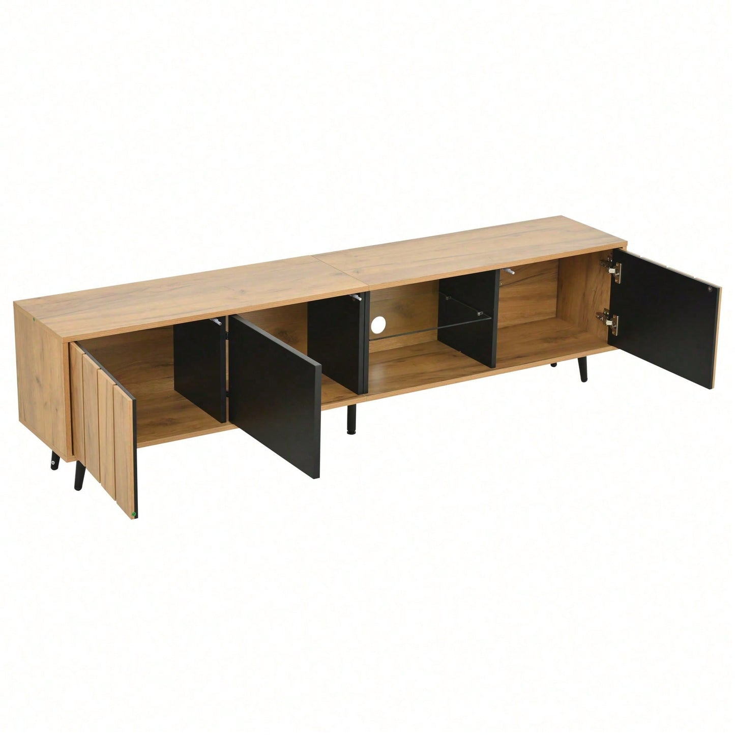 TV-Schrank Wohnzimmer 175x31.5x45cm | Massivholz Lowboard mit 3 Schubladen | Für bis zu 75-Zoll Fernseher | Modern in Holz & Schwarz