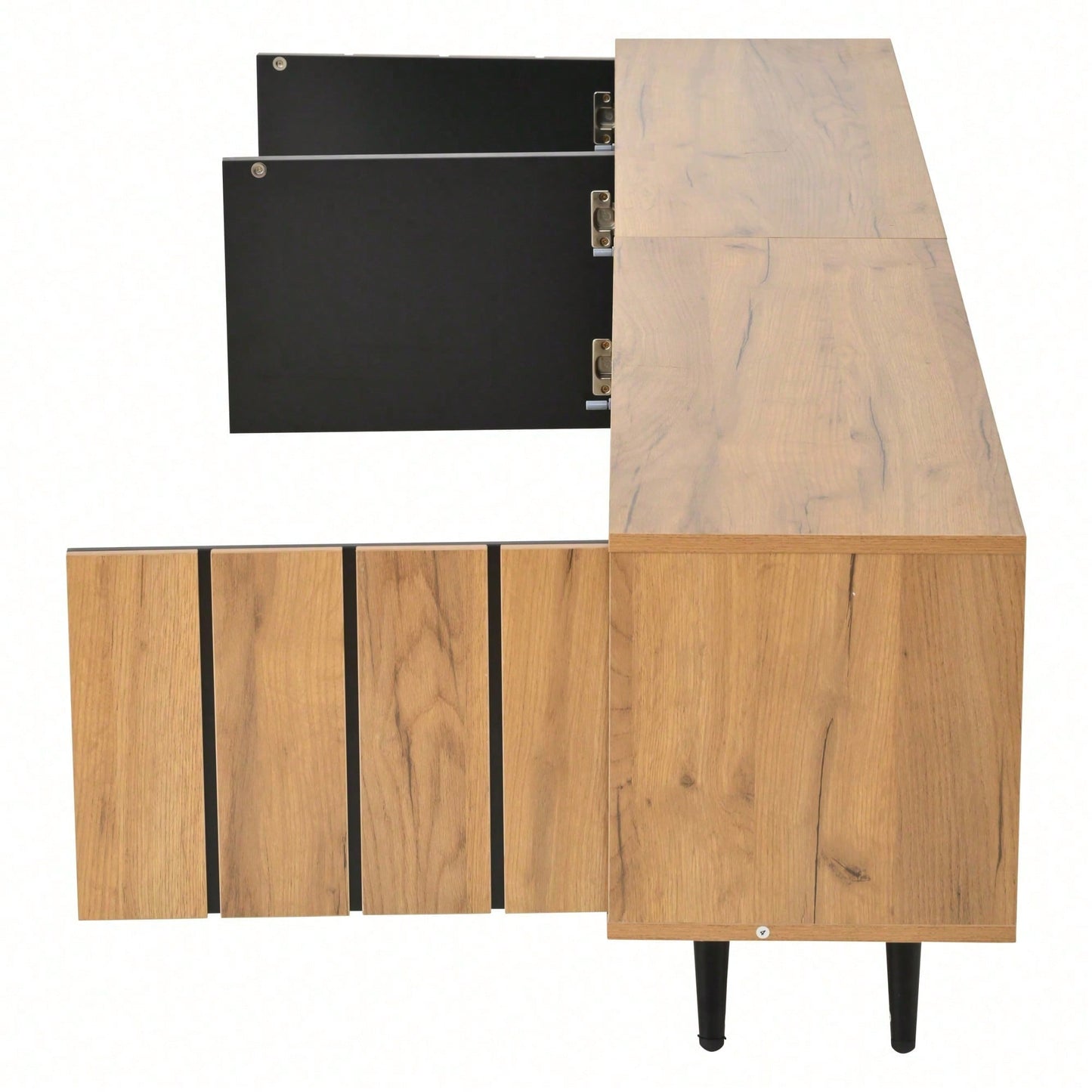 TV-Schrank Wohnzimmer 175x31.5x45cm | Massivholz Lowboard mit 3 Schubladen | Für bis zu 75-Zoll Fernseher | Modern in Holz & Schwarz