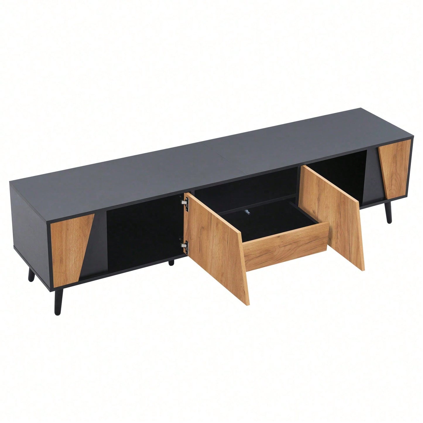 TV-Lowboard 180x40x46 cm – Moderner TV-Schrank mit 2 Schubladen & Schränken – Massivholz-Konsole mit 6 Stützbeinen, minimalistisches Design für 75-Zoll-Fernseher (Wohnzimmer-Möbel)
