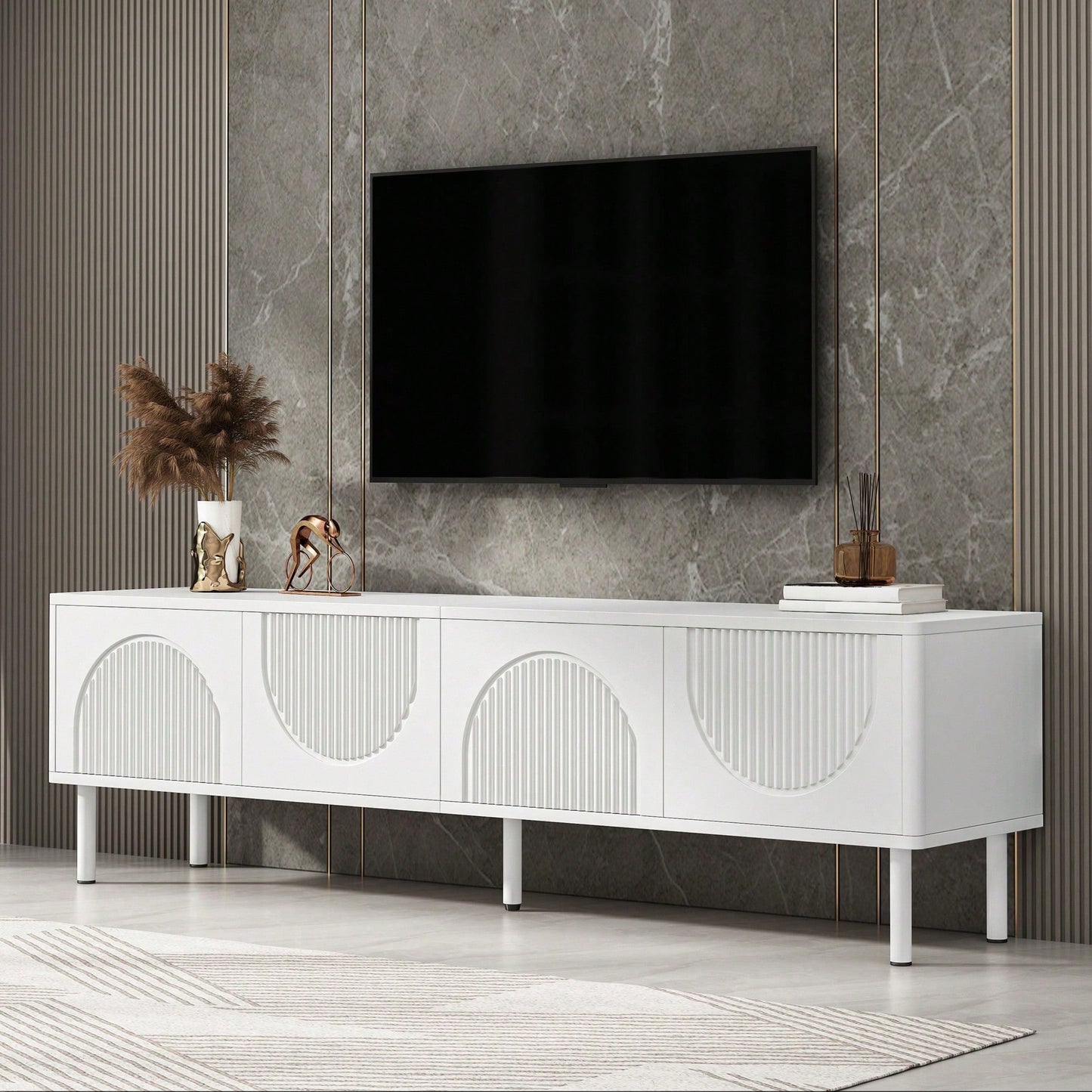 TV-Lowboard 180 cm Breite mit Stauraum - Modernes Medienboard in minimalistischem Design mit matter Oberfläche & integriertem Kabelmanagement - Für Wohnzimmer, Schlafzimmer oder Flur (Hochwertige TV-Konsole)
