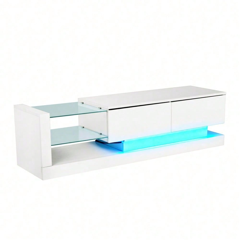 Stilvoller weißer Hochglanz-TV-Schrank - 1,4 Meter lang, 16-farbige LED-Beleuchtung, 60 Zoll TV-Fläche - ein Möbelstück, das Eleganz und Funktionalität vereint