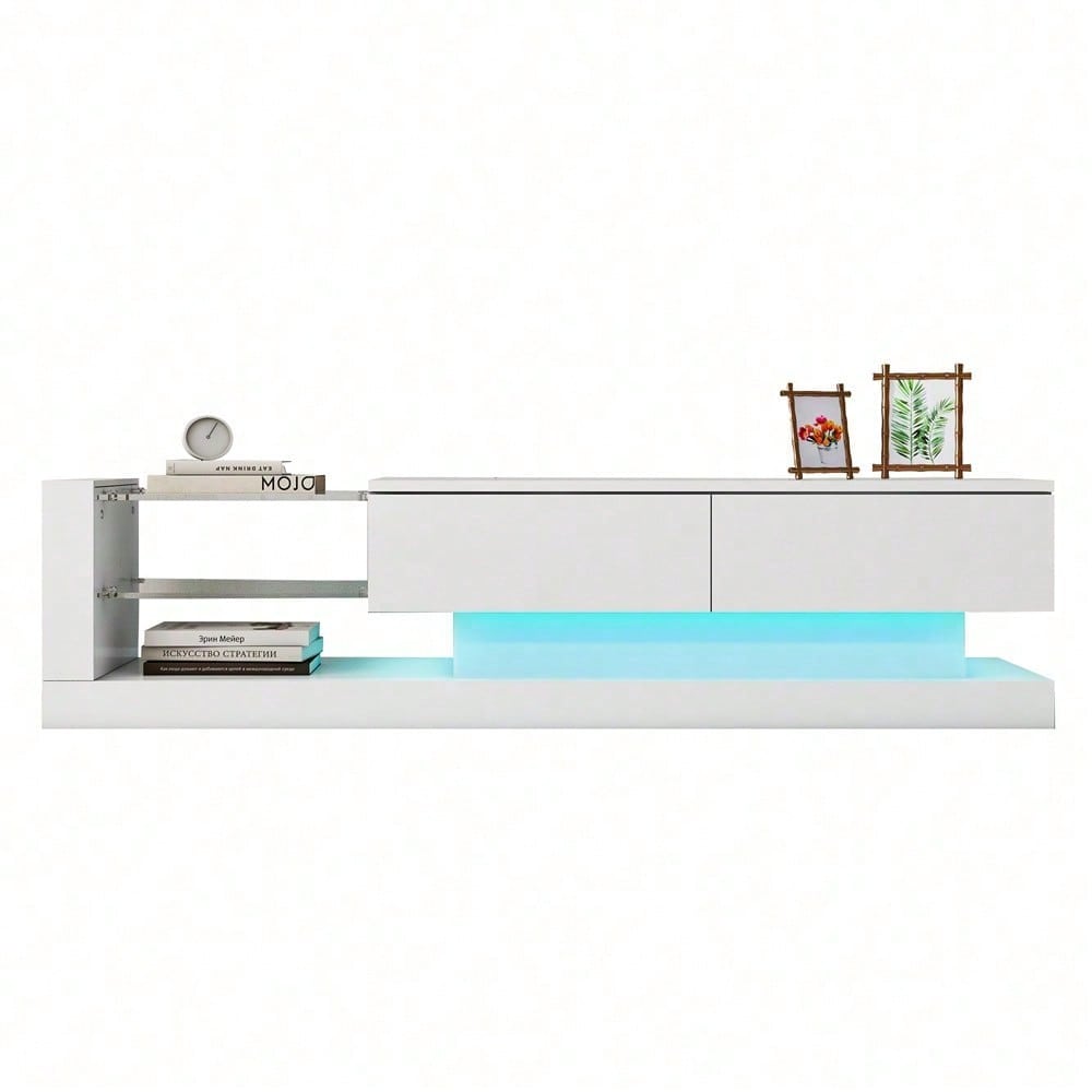 Stilvoller weißer Hochglanz-TV-Schrank - 1,4 Meter lang, 16-farbige LED-Beleuchtung, 60 Zoll TV-Fläche - ein Möbelstück, das Eleganz und Funktionalität vereint