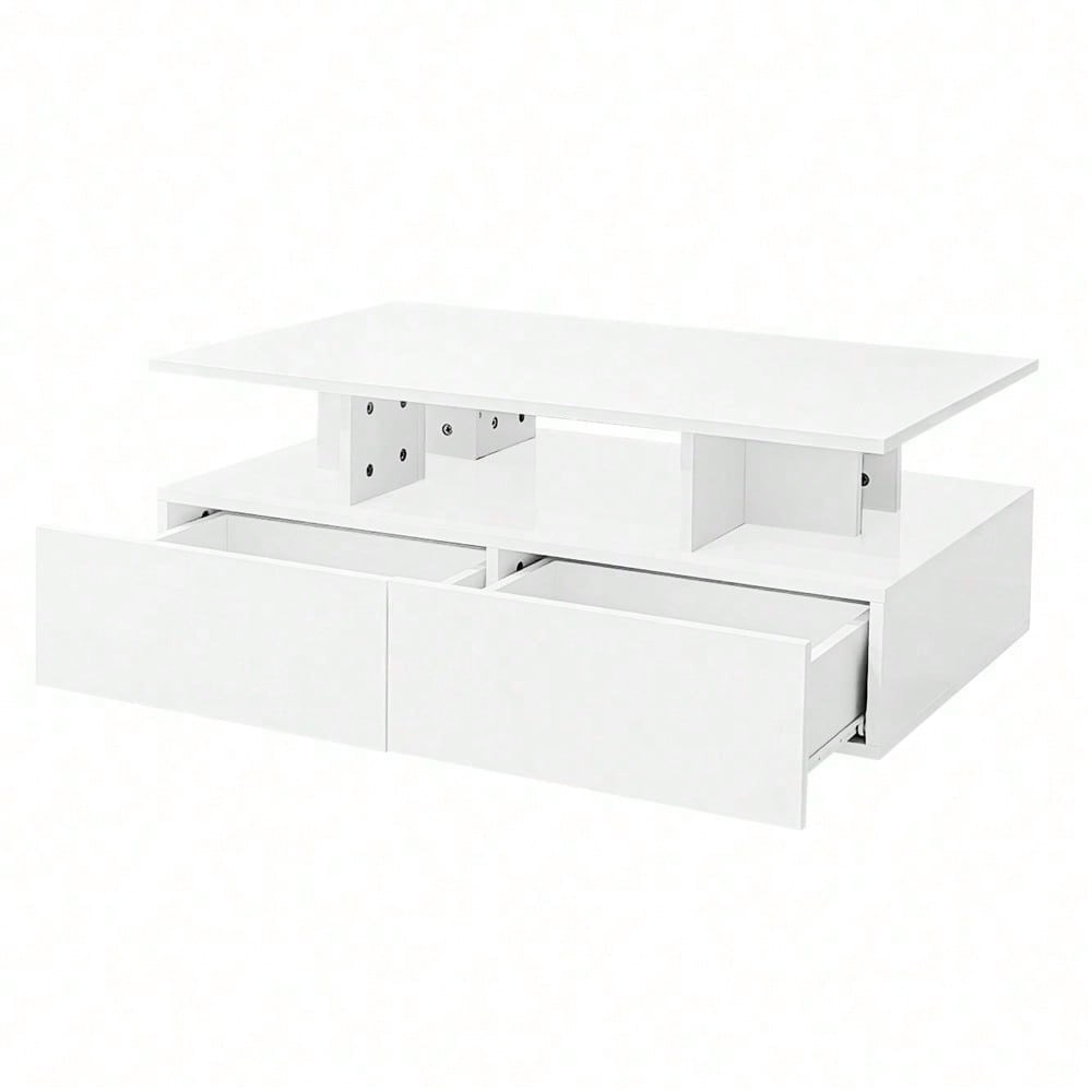 Modernes Hochglanz-Couchtisch mit LED-Beleuchtung und 2 Schubladen – Stilvoller 90x55x41 cm Beistelltisch mit Stauraum, Belastbar bis 30 kg