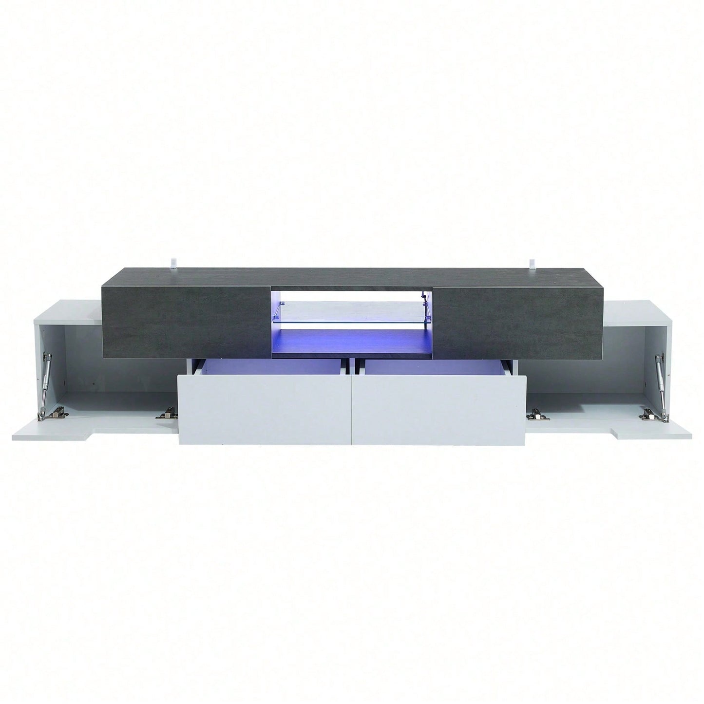 LED TV Schrank, TV-Kommode, Lowboard, Modernes TV-Unterhaltungszentrum mit Glasböden für Wohnzimmer, Schlafzimmer, TV-Konsole mit Lagerung, Gaming Media Cabinet für 80/75/70/65/55 Zoll TVs Weiß+Grau