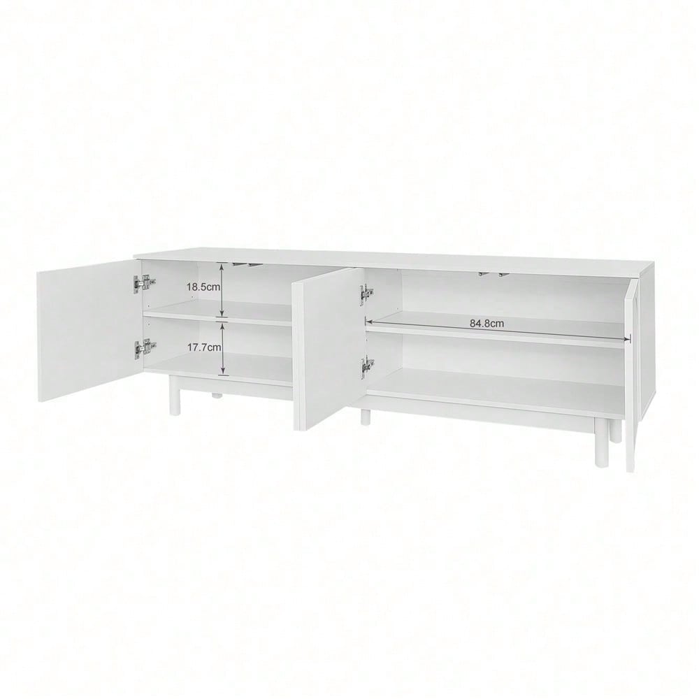 Moderner weiß TV-Schrank – 175 x 38 x 56 cm, verstellbare Einlegeplatten, Leichte Lowboard-TV-Möbel im Luxusstil