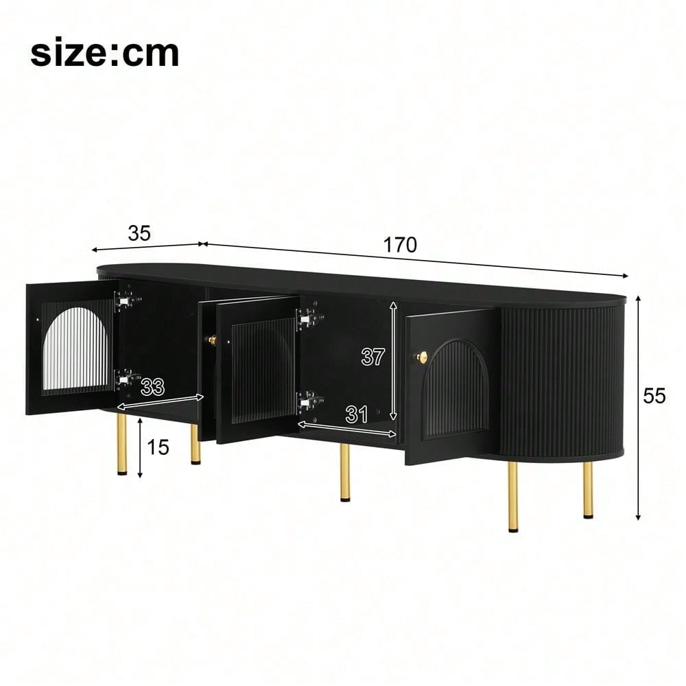 TV-Schrank, Lowboard mit Glastüren, praktische Aufbewahrungsmöbel fürs Wohnzimmer, goldene Griffe und Beine