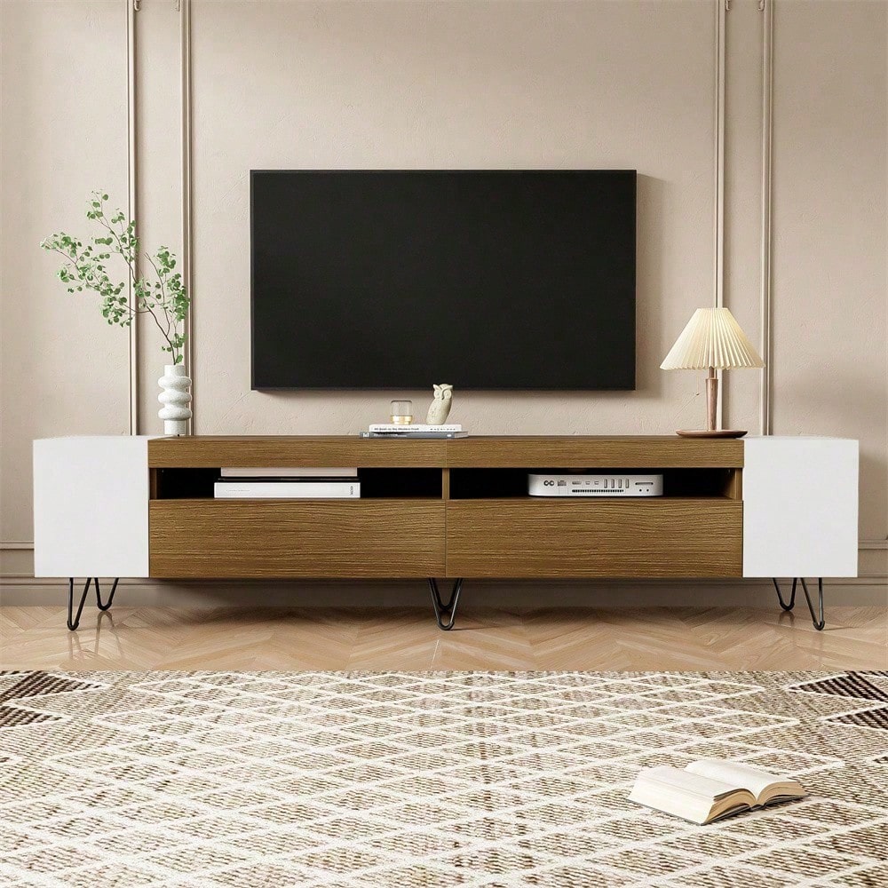 Moderner TV-Schrank, Weiß und Holzoptik – Länge 180 cm