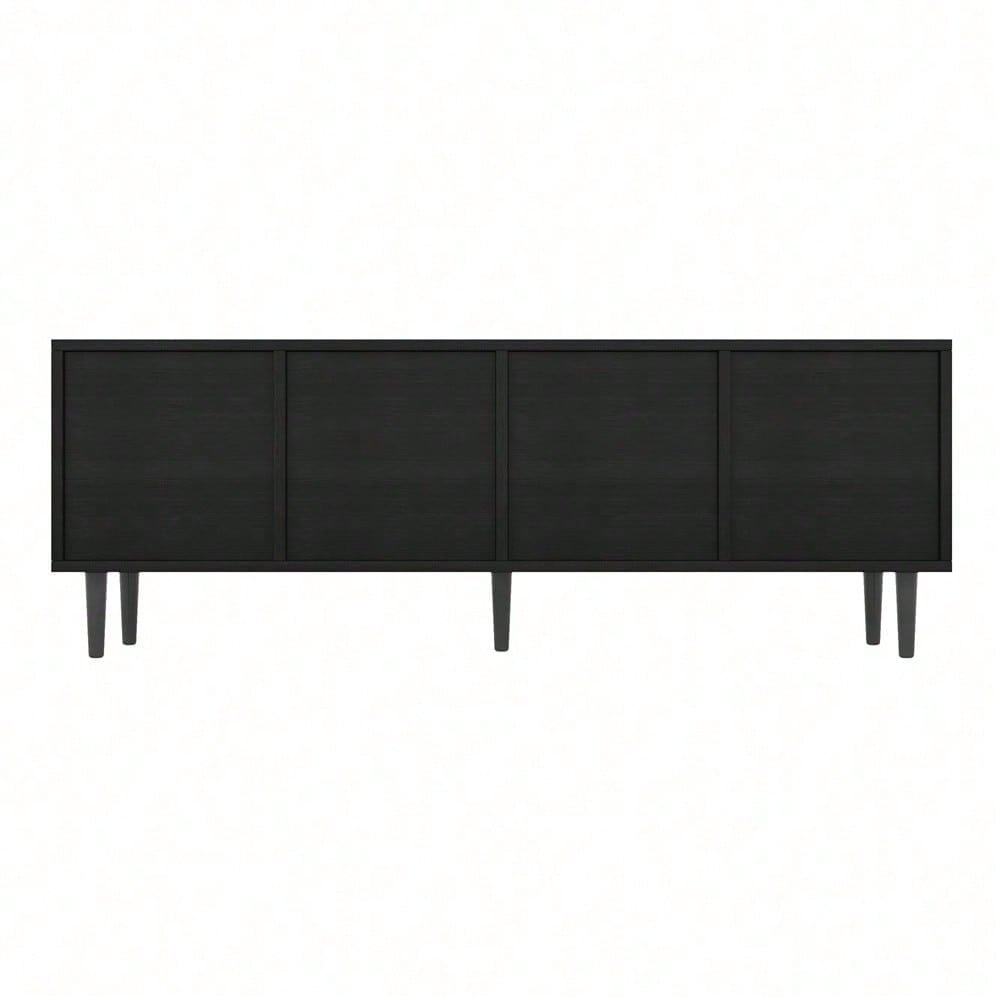 Moderner schwarzer TV-Schrank – 150 x 38 x 55 cm, niedrige Lowboard aus Bambus, TV-Schrankmöbel mit Stauraum