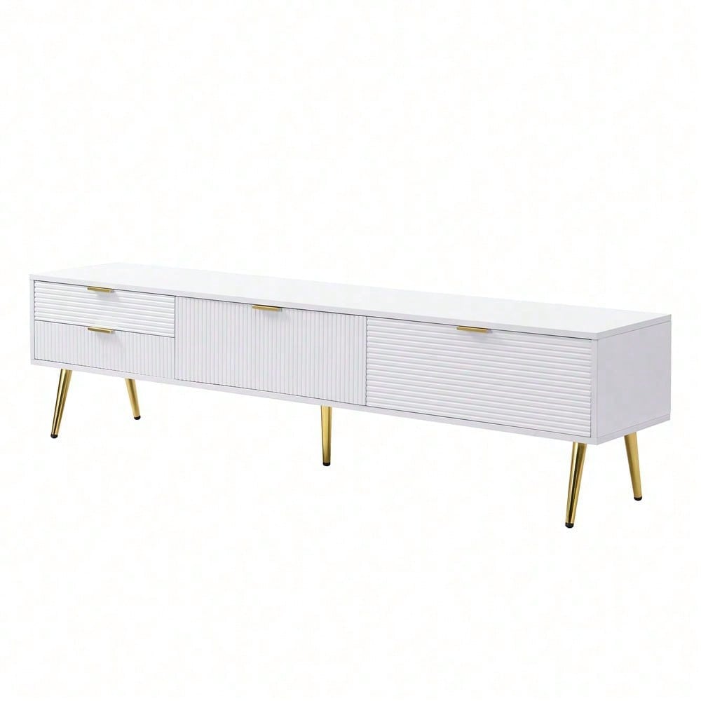 Stilvoller TV-Schrank, lowboard. Mit Schubladen und Türen, Wohnzimmermöbel. Modernes Design. goldene Griffe und Beine.