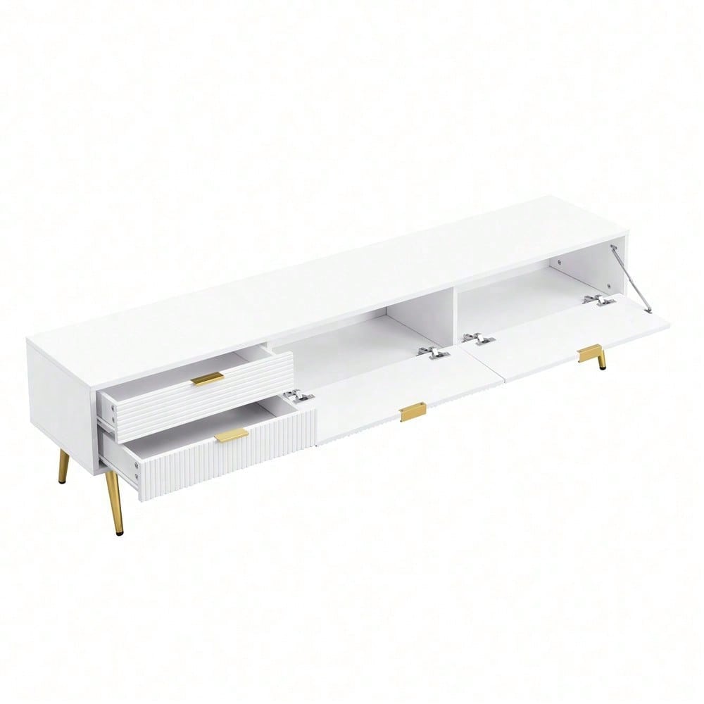 Stilvoller TV-Schrank, lowboard. Mit Schubladen und Türen, Wohnzimmermöbel. Modernes Design. goldene Griffe und Beine.
