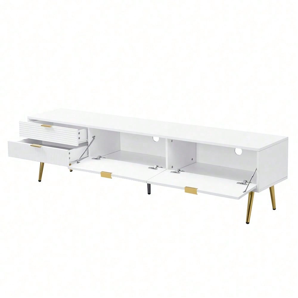 Stilvoller TV-Schrank, lowboard. Mit Schubladen und Türen, Wohnzimmermöbel. Modernes Design. goldene Griffe und Beine.