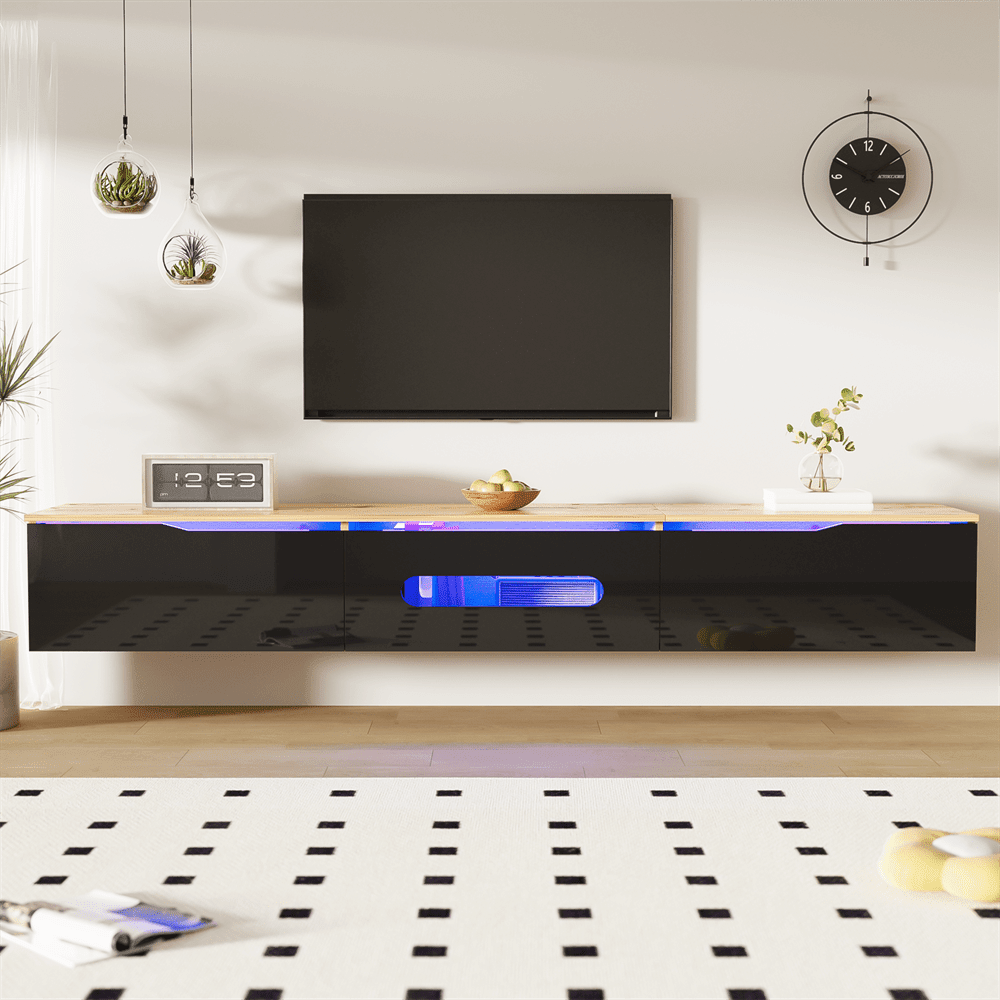 TV-Schrank, 180 cm, Hochglanzoberfläche, mit 16-Farben-LED-Beleuchtung, wandmontierbar