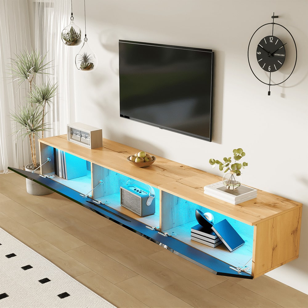 TV-Schrank, 180 cm, Hochglanzoberfläche, mit 16-Farben-LED-Beleuchtung, wandmontierbar