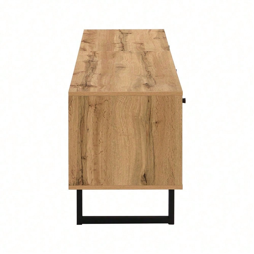 Lowboard, Wohnzimmer-TV-Schrank mit LED-Lichteffekt, Glastrennwand, Pufferscharnier, farblich passendes Design