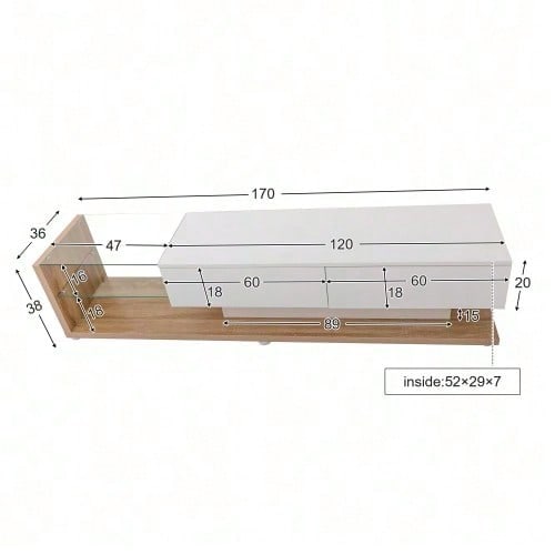 V-Schränke, Lowboards, Hochglanz-Wohnzimmermöbel. Glastrennwände und variable LED-Beleuchtung. Es verbindet natürlichen, rustikalen Stil mit modernem Design.