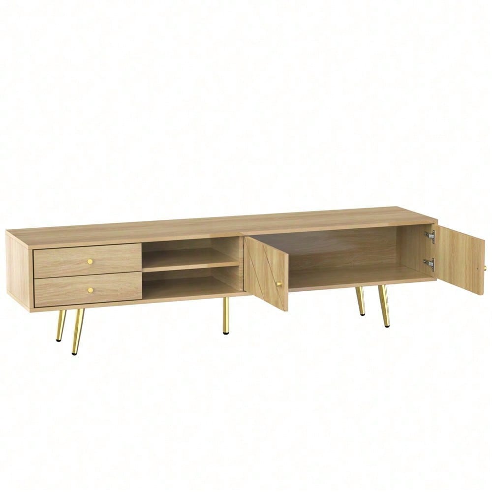 TV-Schrank 160 cm mit Goldfüßen, Zwei Schubladen und Einzigartig Gestalteten Türen