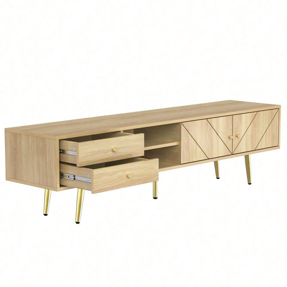 TV-Schrank 160 cm mit Goldfüßen, Zwei Schubladen und Einzigartig Gestalteten Türen