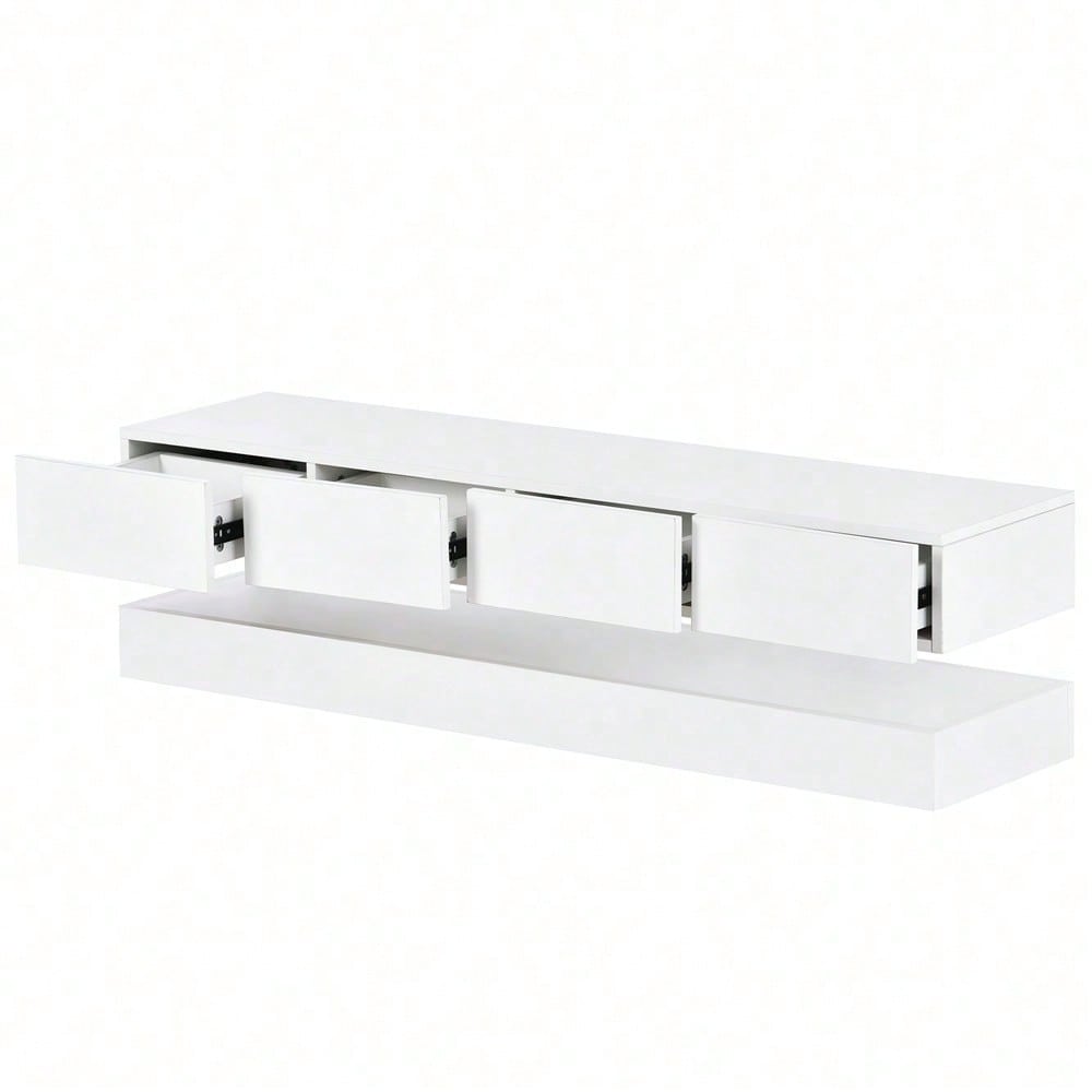TV Lowboard,Wandmontierter TV-Schrank,TV-Ständer, TV-Möbel mit 2 Schränken und 4 großen Schubladen, 16-farbige Beleuchtung Wandschrank für bis zu 55 Zoll Fernseher Weiß 130*33*15cm