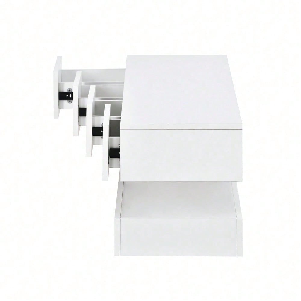 TV Lowboard,Wandmontierter TV-Schrank,TV-Ständer, TV-Möbel mit 2 Schränken und 4 großen Schubladen, 16-farbige Beleuchtung Wandschrank für bis zu 55 Zoll Fernseher Weiß 130*33*15cm