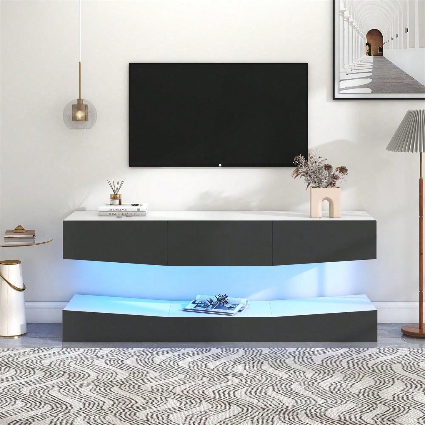 TV Board Hängend TV Stand TV Schank mit LED-Beleuchtung TV Schrank Hängend Wand befestigter schwimmender TV-Ständer Unterhaltungs Medienkonsolen-Center für Wohnzimmer Home