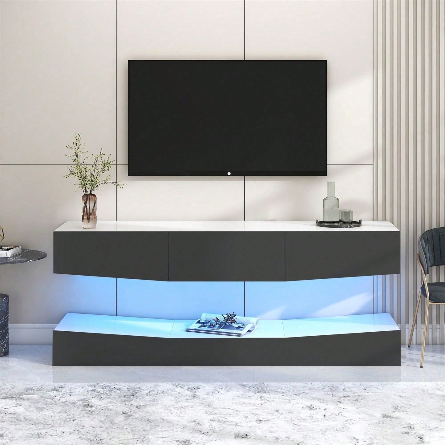 TV Board Hängend TV Stand TV Schank mit LED-Beleuchtung TV Schrank Hängend Wand befestigter schwimmender TV-Ständer Unterhaltungs Medienkonsolen-Center für Wohnzimmer Home